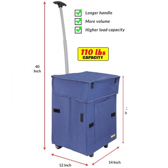 🆕 Collapsible Folding Rolling Cart w/ Retractable Handle ~ Colour: BLUE - Picture 2 of 6